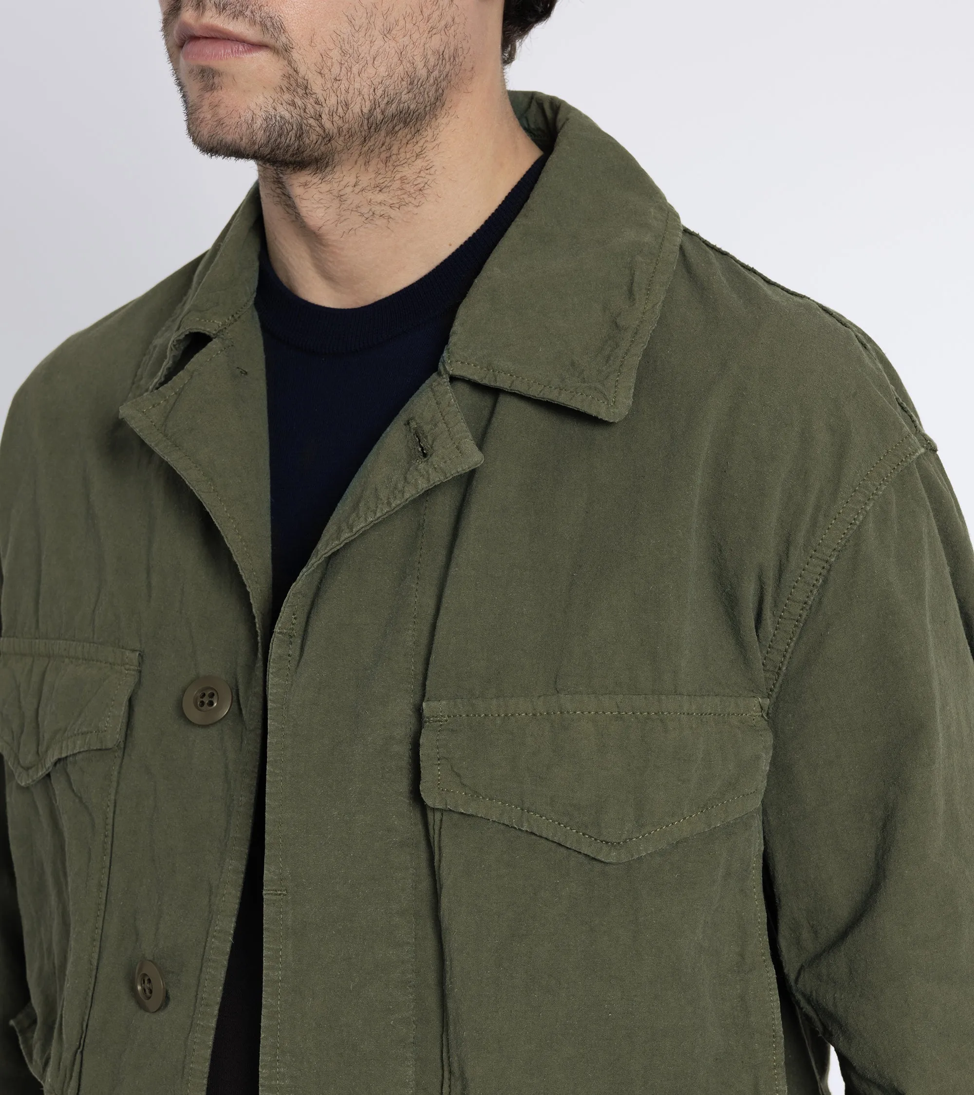 Sage de Cret High Density Cotton Hemp M-65 Jacket: Olive