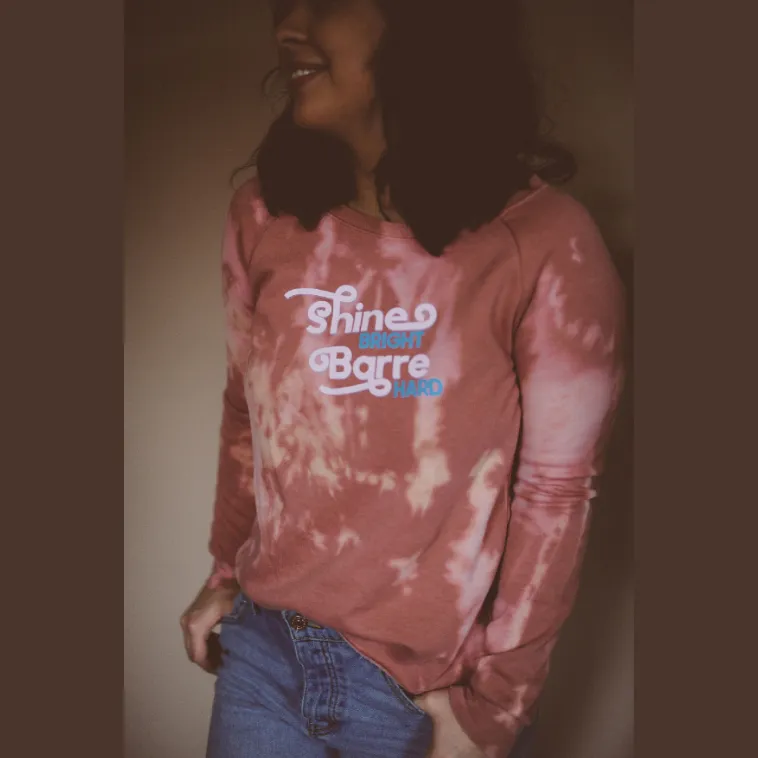 Shine Bright Barre Hard  - Raw Edge Sweatshirt - Dusty Rose