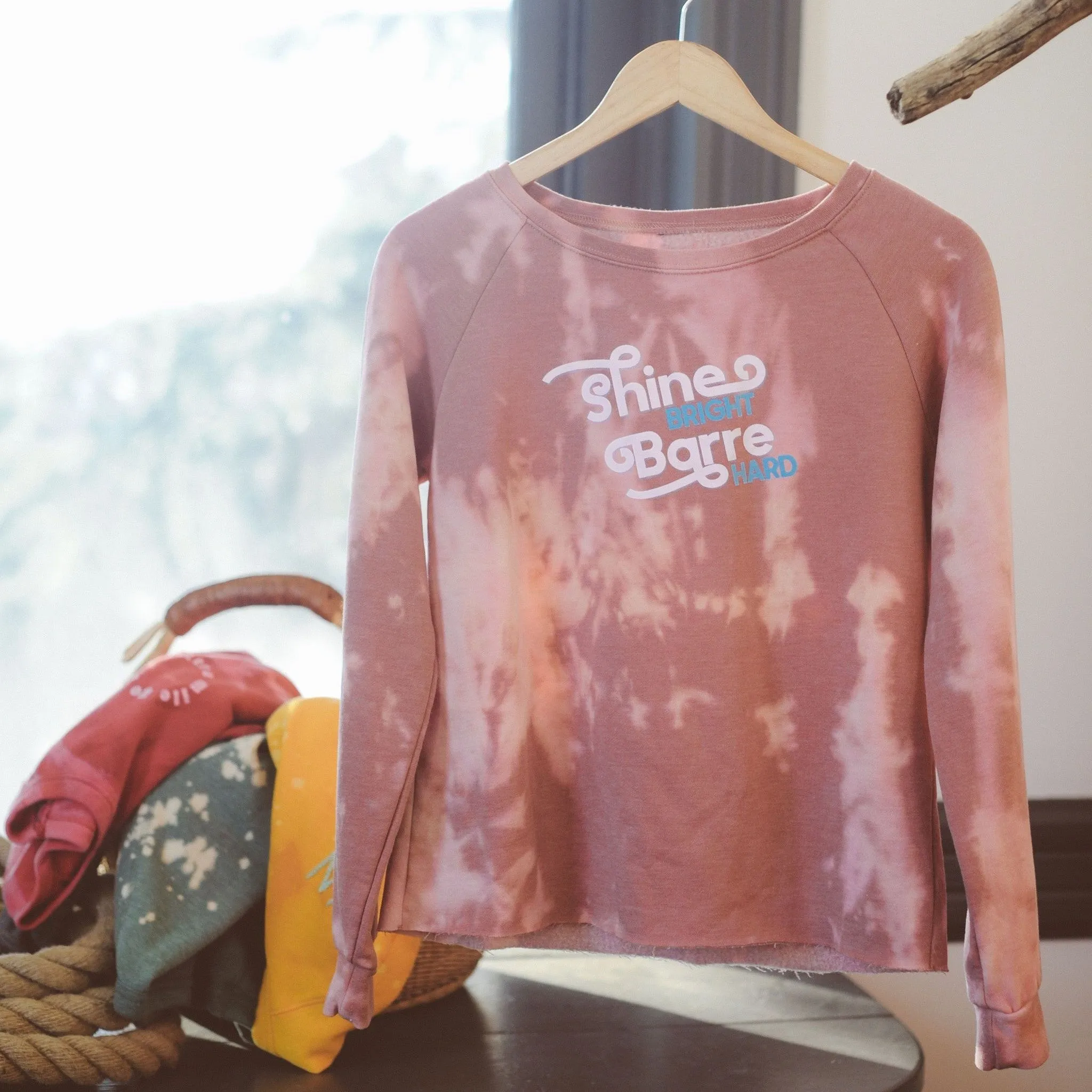 Shine Bright Barre Hard  - Raw Edge Sweatshirt - Dusty Rose