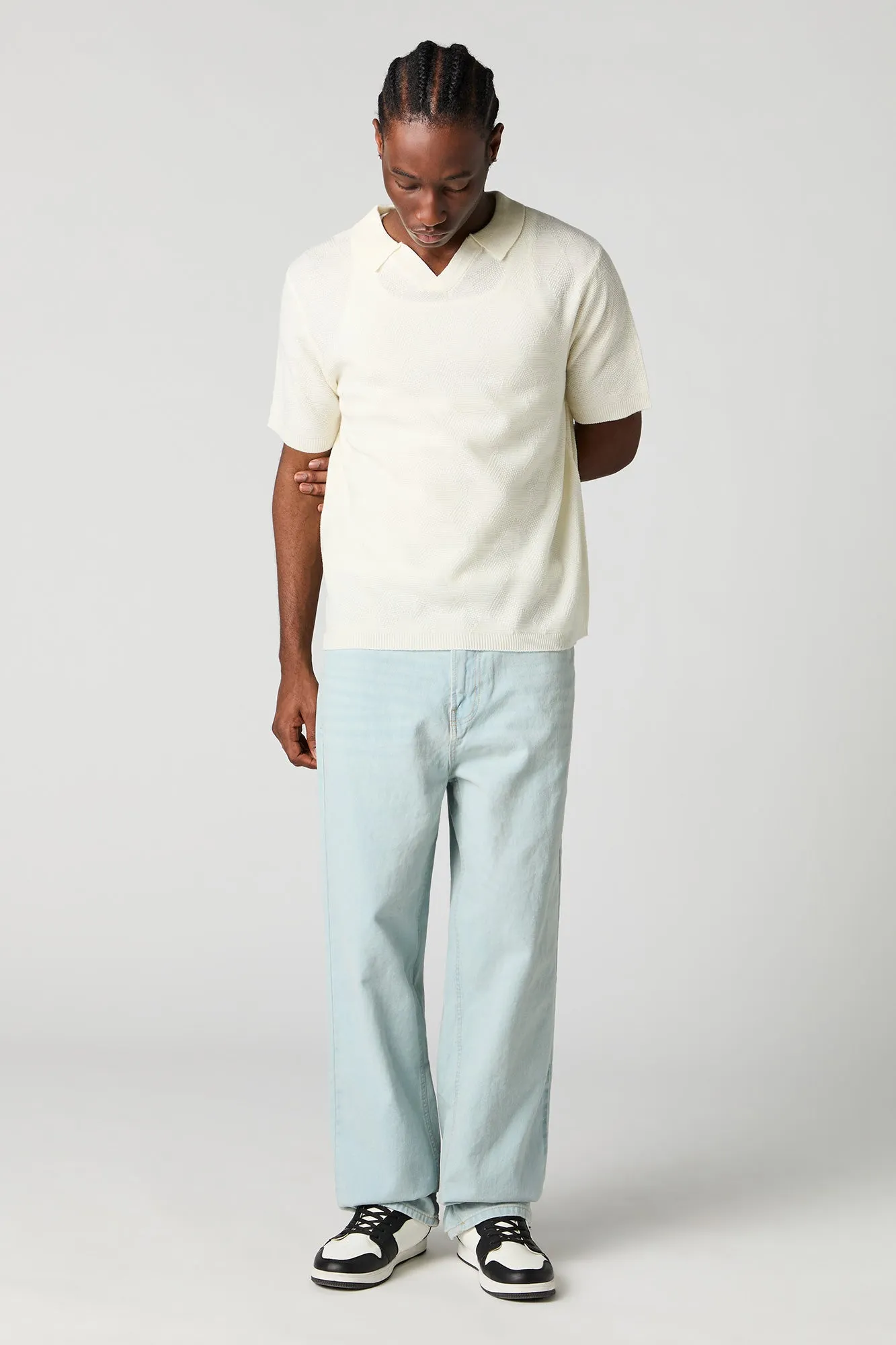 Textured Notched Short Sleeve Top