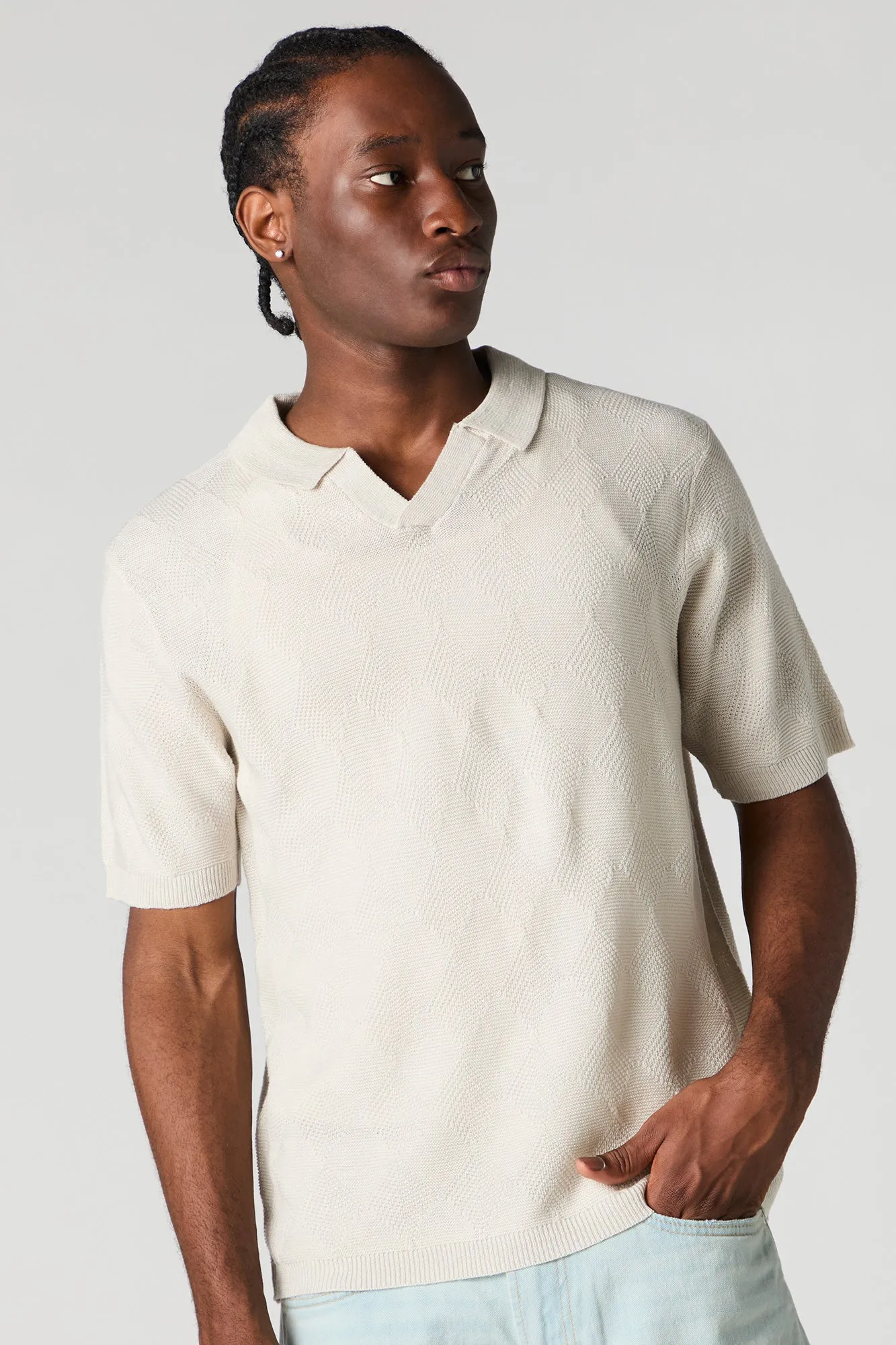 Textured Notched Short Sleeve Top
