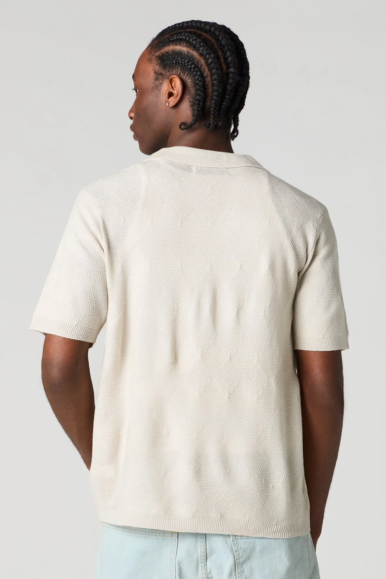 Textured Notched Short Sleeve Top