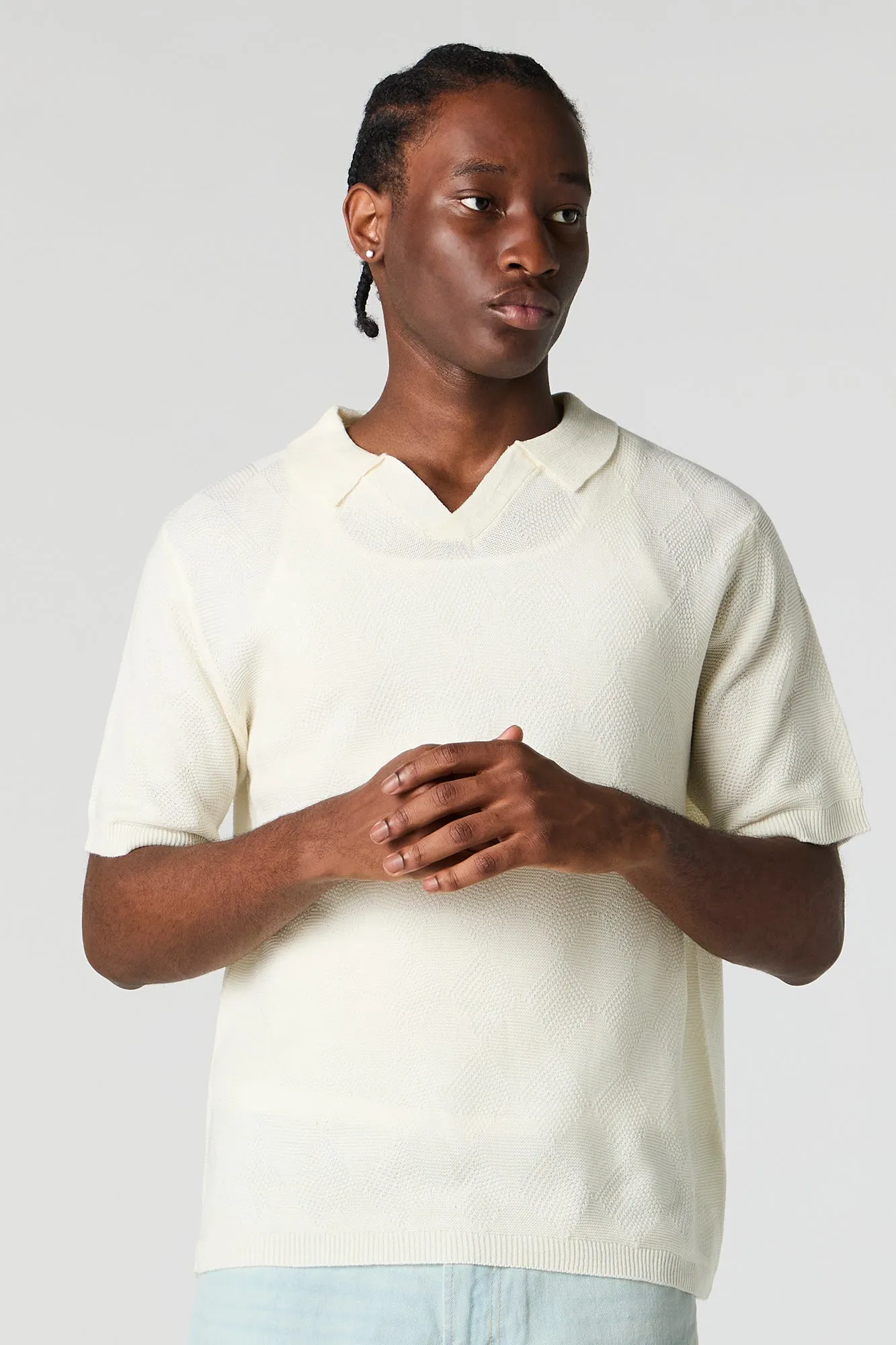 Textured Notched Short Sleeve Top