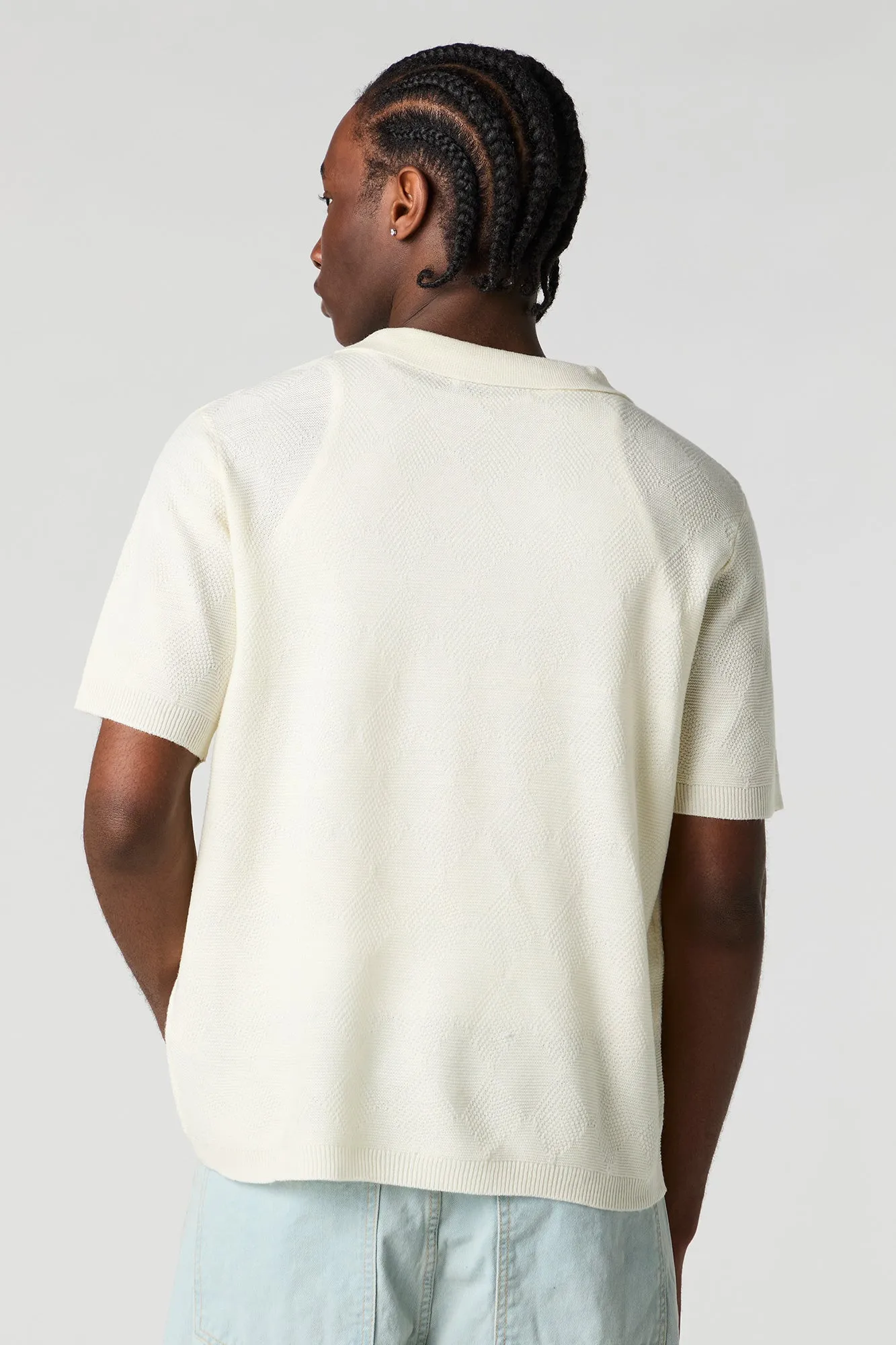 Textured Notched Short Sleeve Top