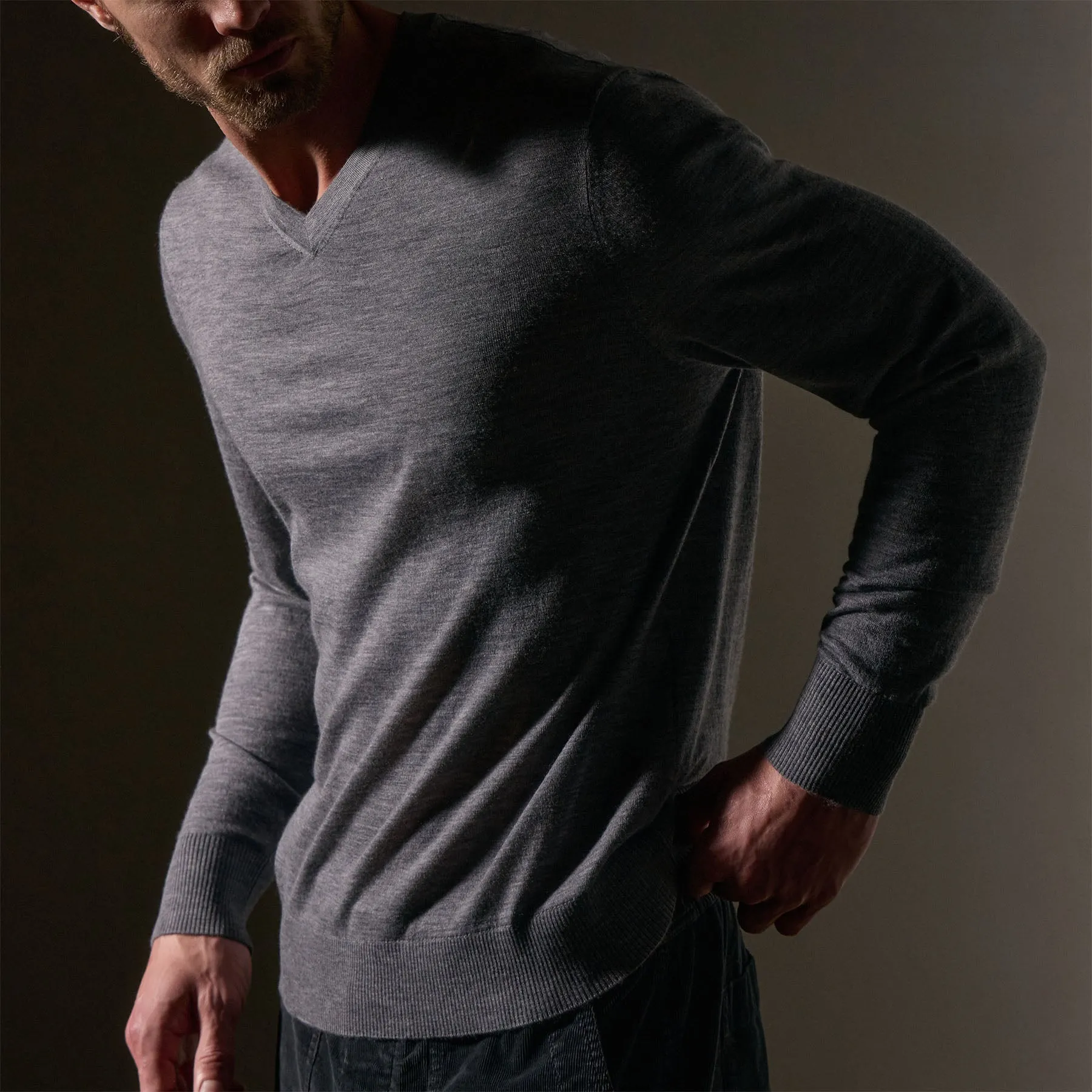 Ultrafine Cashmere V Neck Sweater - Flannel