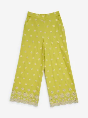 Utsa Kids Lime Floral Design Cotton Ethnic Pants 8-14 years