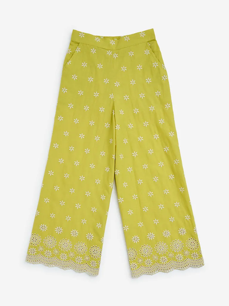 Utsa Kids Lime Floral Design Cotton Ethnic Pants 8-14 years