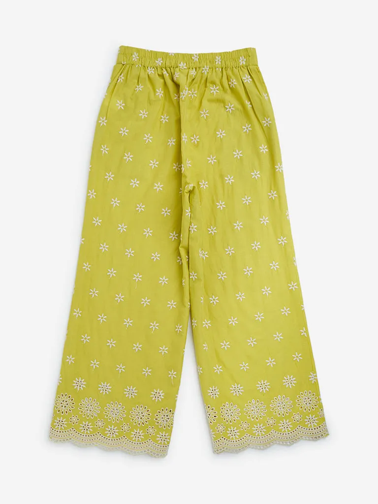 Utsa Kids Lime Floral Design Cotton Ethnic Pants 8-14 years
