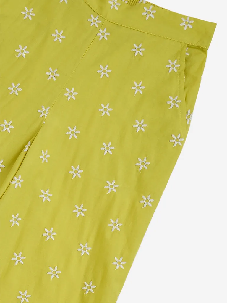 Utsa Kids Lime Floral Design Cotton Ethnic Pants 8-14 years