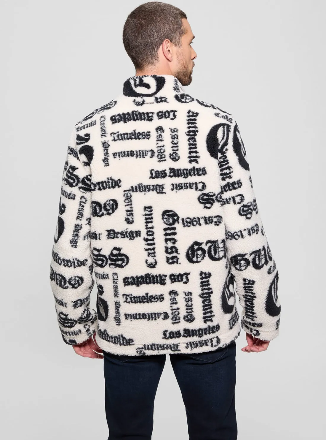 White Black Jacquard Sherpa Jacket
