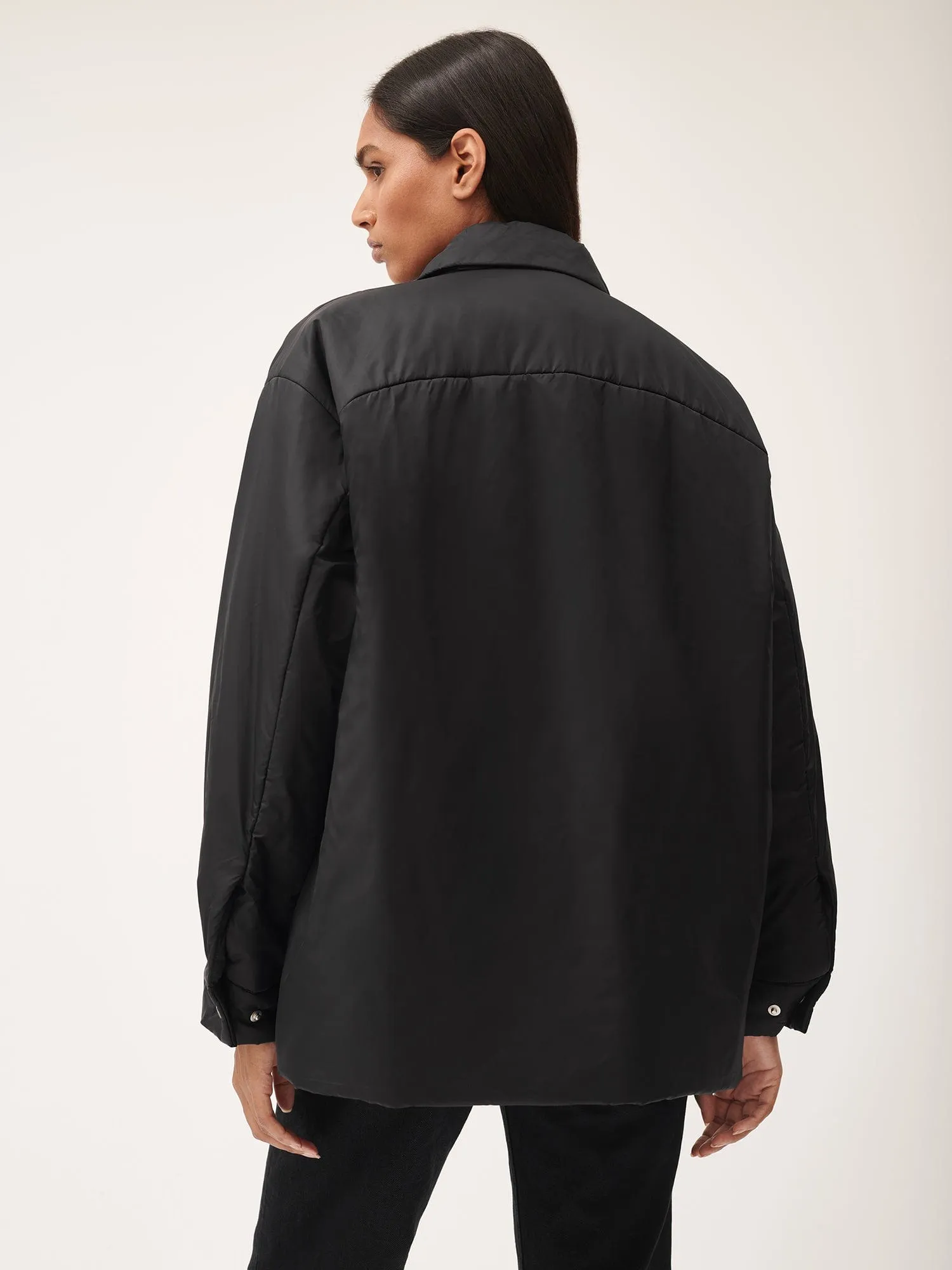 Womens Flower-Warmth Padded Overshirt—Black