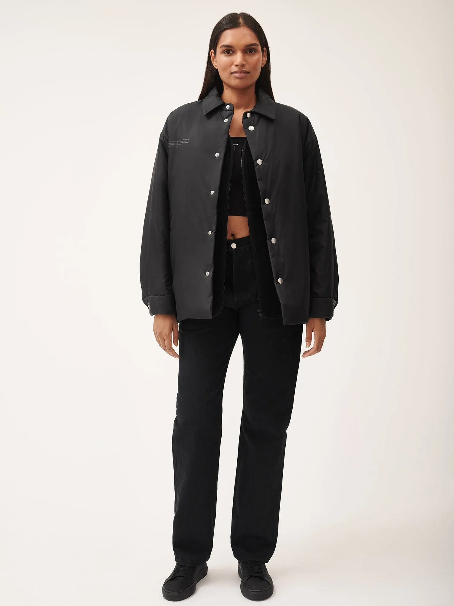Womens Flower-Warmth Padded Overshirt—Black