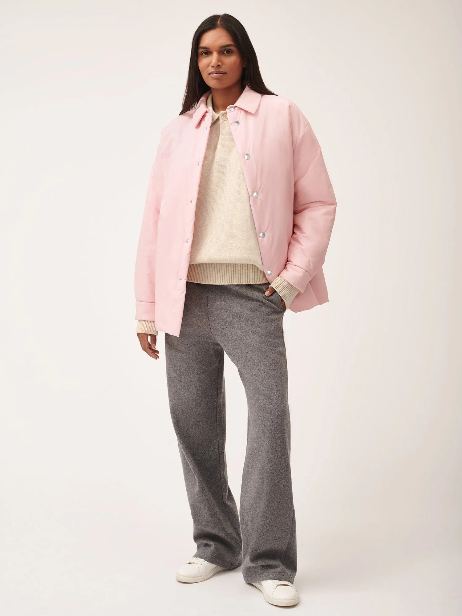 Womens Flower-Warmth Padded Overshirt—Magnolia Pink