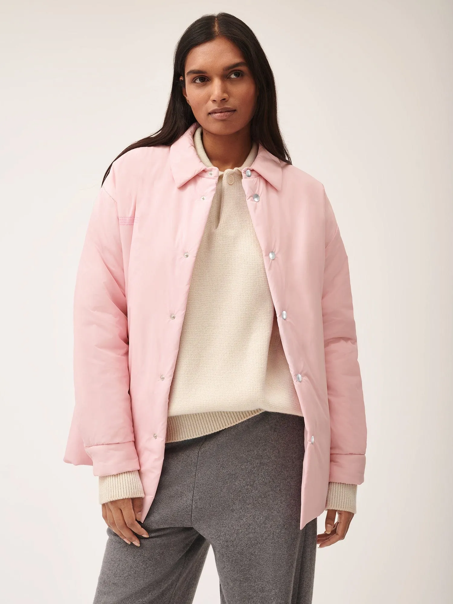 Womens Flower-Warmth Padded Overshirt—Magnolia Pink