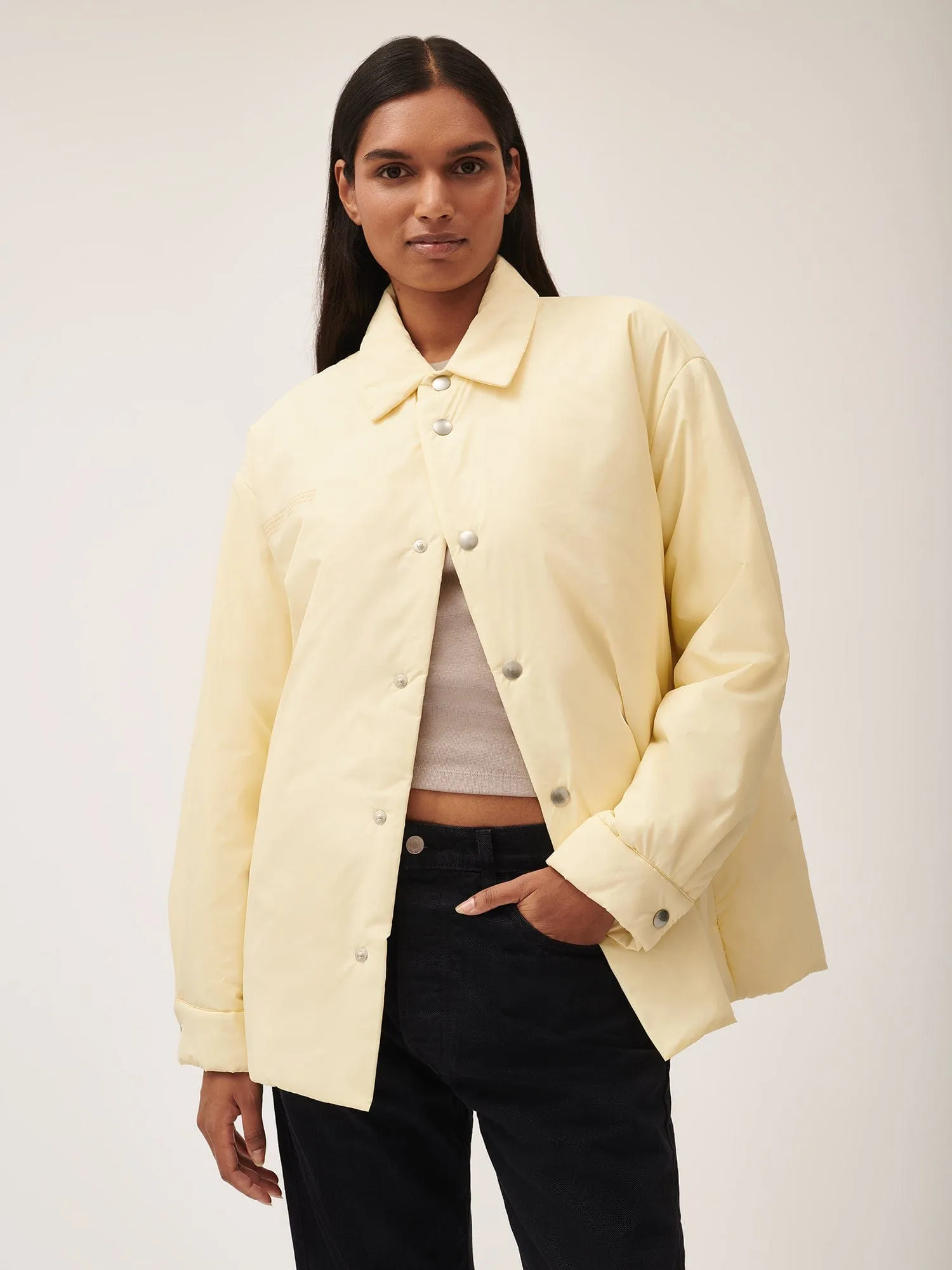 Womens Flower-Warmth Padded Overshirt—Rind Yellow