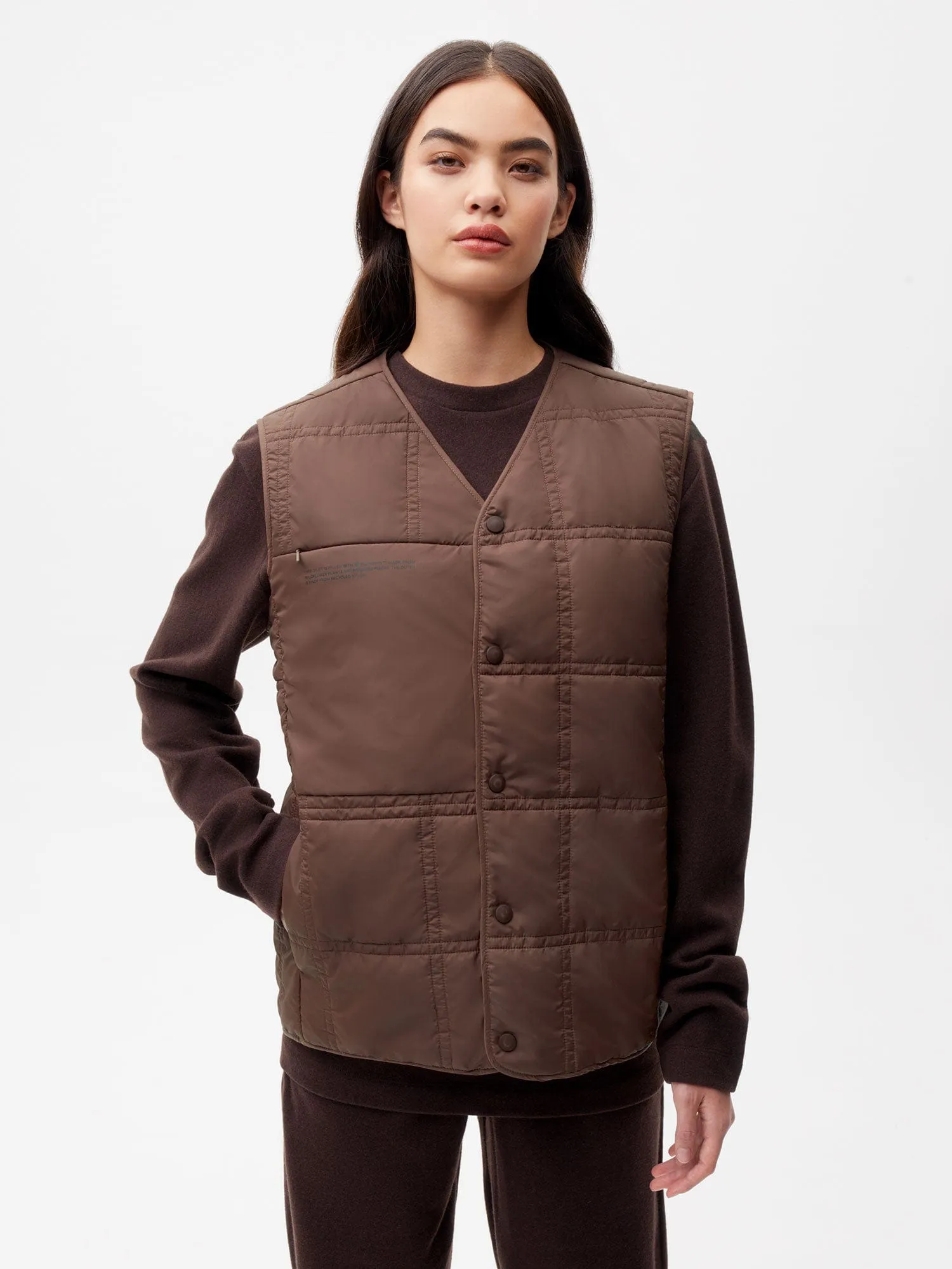 Womens Flower-Warmth Quilted Gilet—chestnut brown