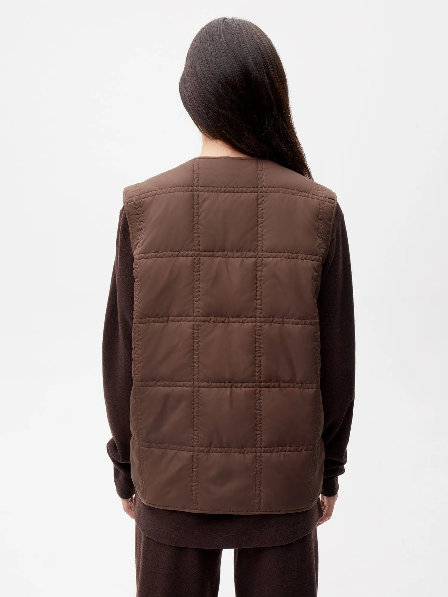 Womens Flower-Warmth Quilted Gilet—chestnut brown