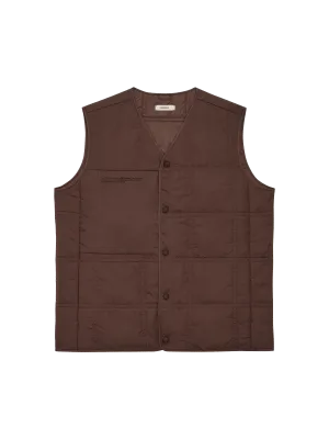 Womens Flower-Warmth Quilted Gilet—chestnut brown