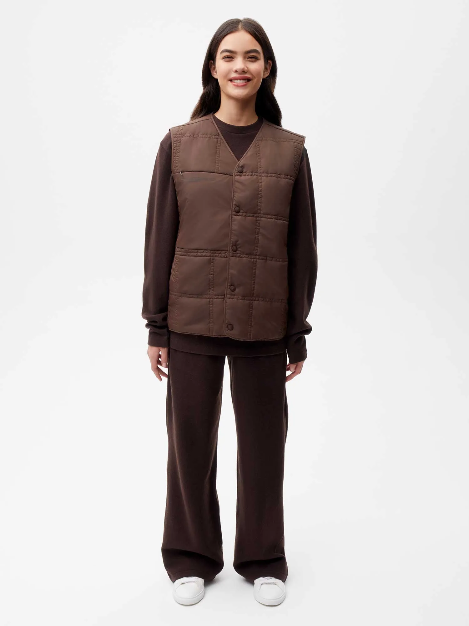 Womens Flower-Warmth Quilted Gilet—chestnut brown