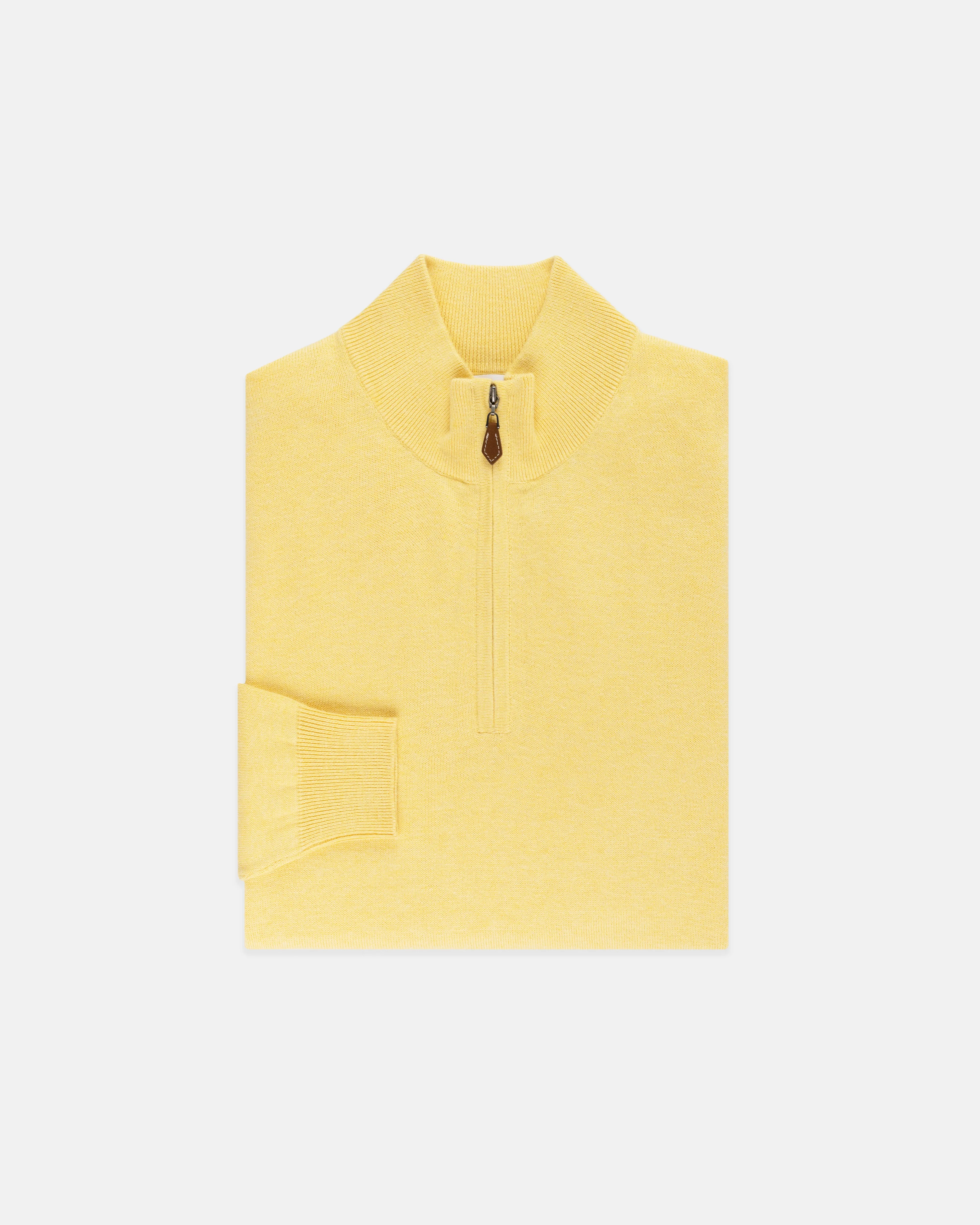 YELLOW COTTON/CASHMERE QUARTER ZIP SWEATER