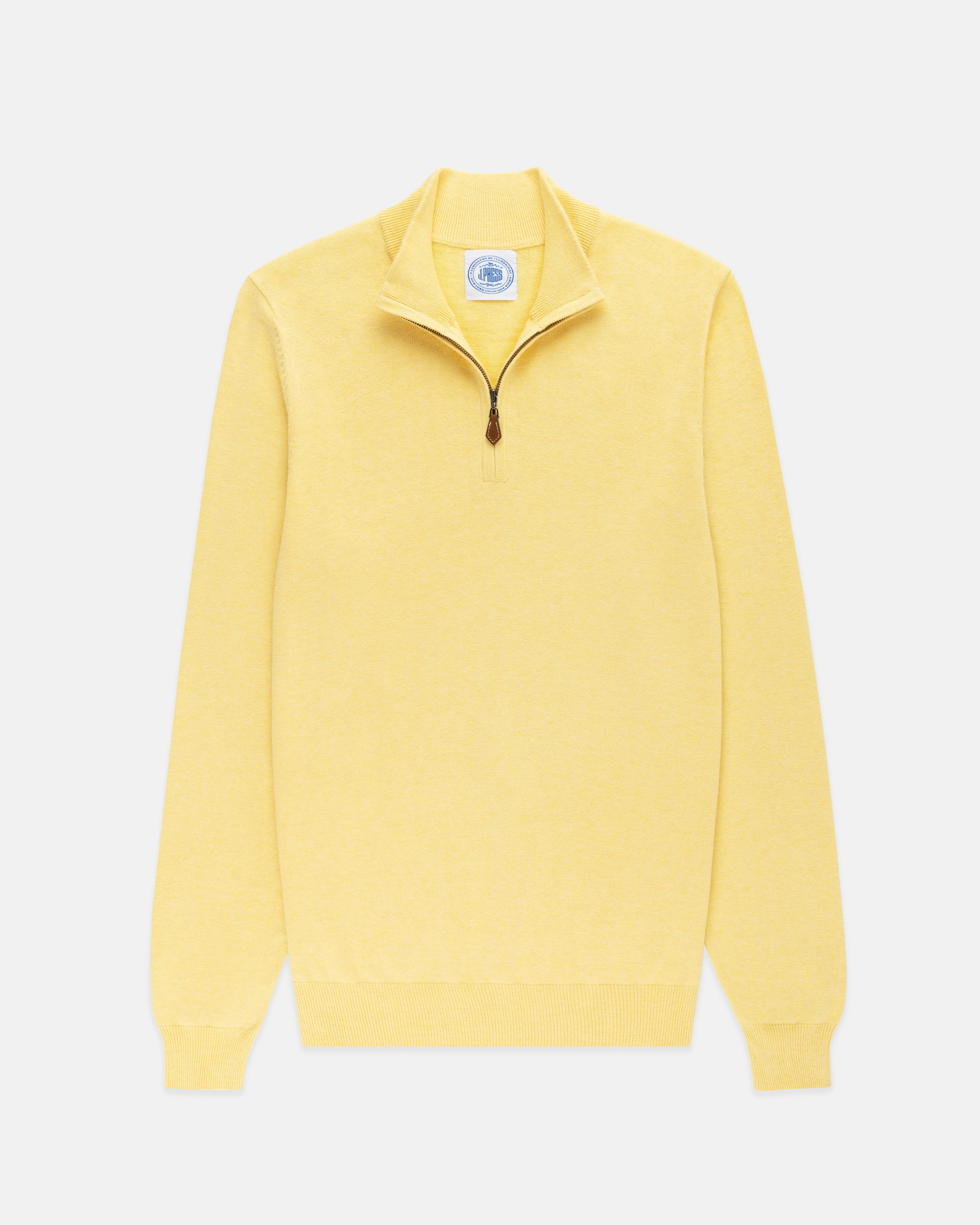 YELLOW COTTON/CASHMERE QUARTER ZIP SWEATER